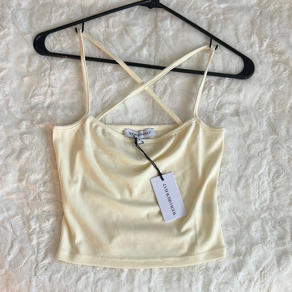 BOGO Women’s WeWoreWhat Ribbed Cream Spaghetti Strap Tank Top, Size M